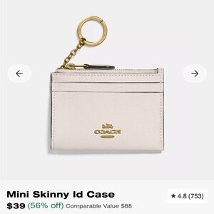 Coach Cream Card Holder with Gold Ring